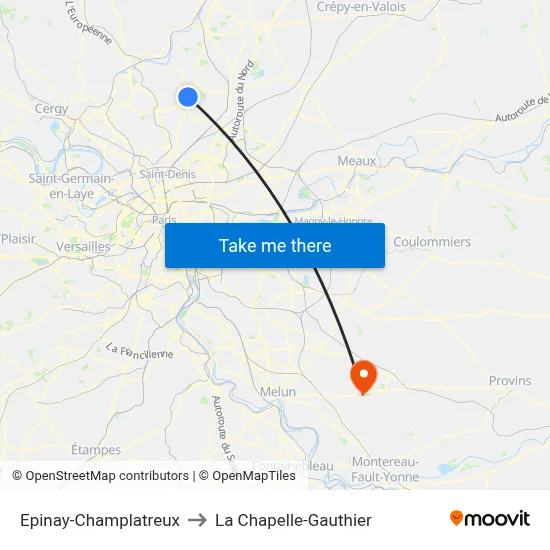 Epinay-Champlatreux to La Chapelle-Gauthier map