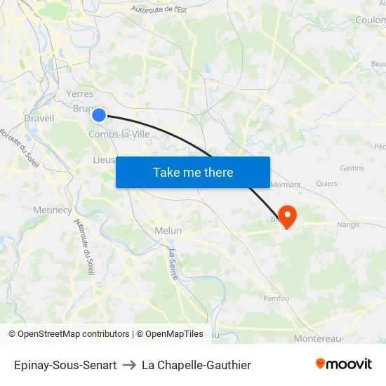 Epinay-Sous-Senart to La Chapelle-Gauthier map