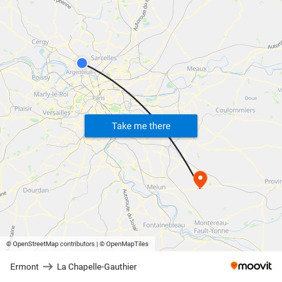 Ermont to La Chapelle-Gauthier map