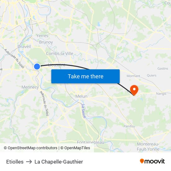 Etiolles to La Chapelle-Gauthier map