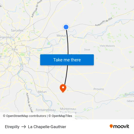 Etrepilly to La Chapelle-Gauthier map