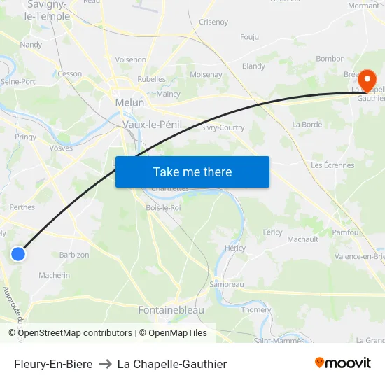Fleury-En-Biere to La Chapelle-Gauthier map