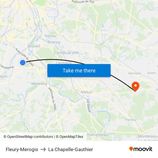 Fleury-Merogis to La Chapelle-Gauthier map