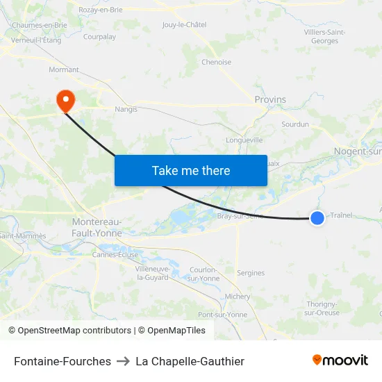 Fontaine-Fourches to La Chapelle-Gauthier map