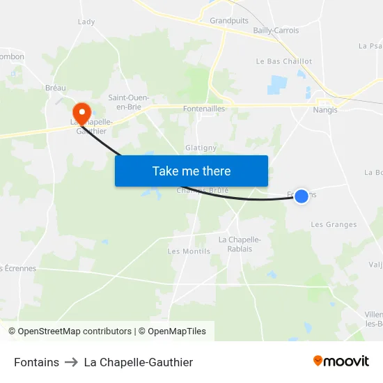 Fontains to La Chapelle-Gauthier map