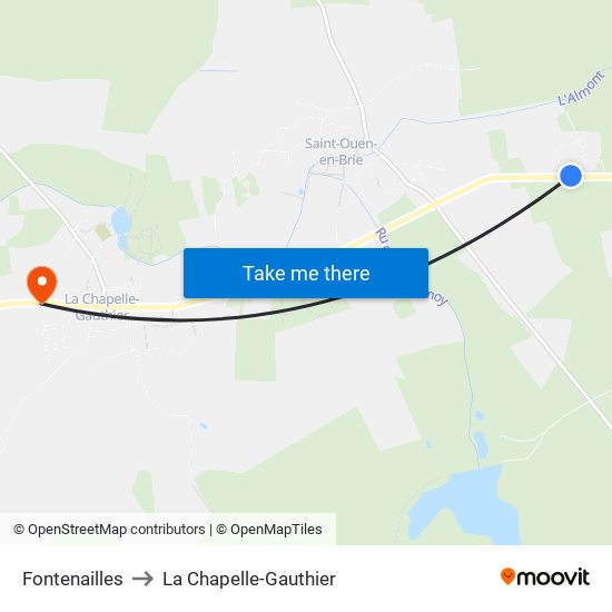 Fontenailles to La Chapelle-Gauthier map