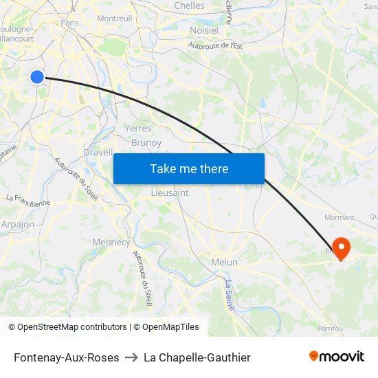 Fontenay-Aux-Roses to La Chapelle-Gauthier map