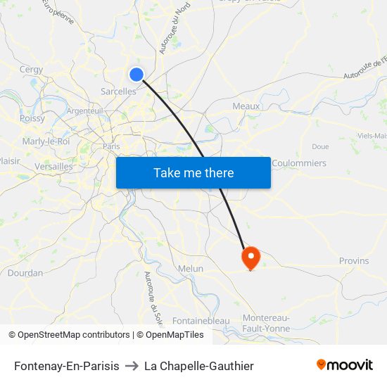 Fontenay-En-Parisis to La Chapelle-Gauthier map