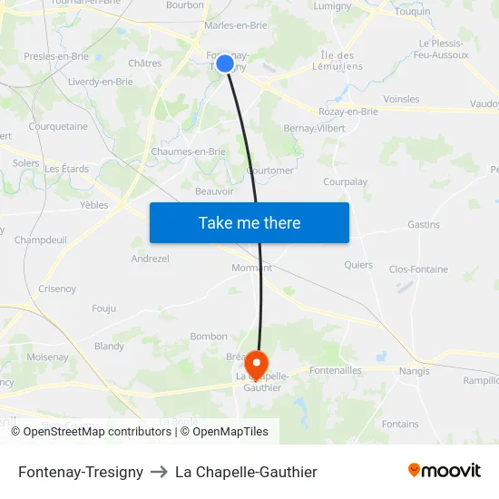 Fontenay-Tresigny to La Chapelle-Gauthier map