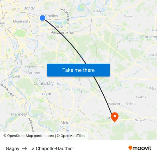Gagny to La Chapelle-Gauthier map