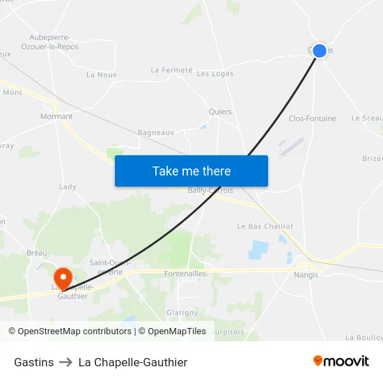 Gastins to La Chapelle-Gauthier map