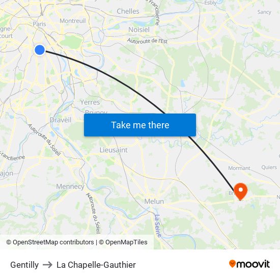 Gentilly to La Chapelle-Gauthier map
