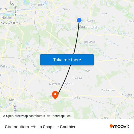 Giremoutiers to La Chapelle-Gauthier map