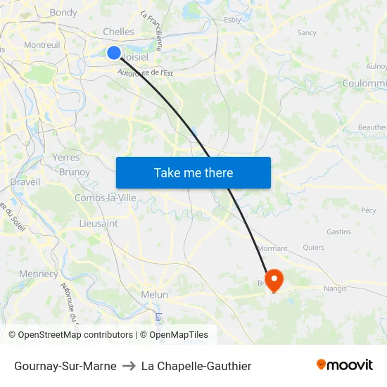 Gournay-Sur-Marne to La Chapelle-Gauthier map