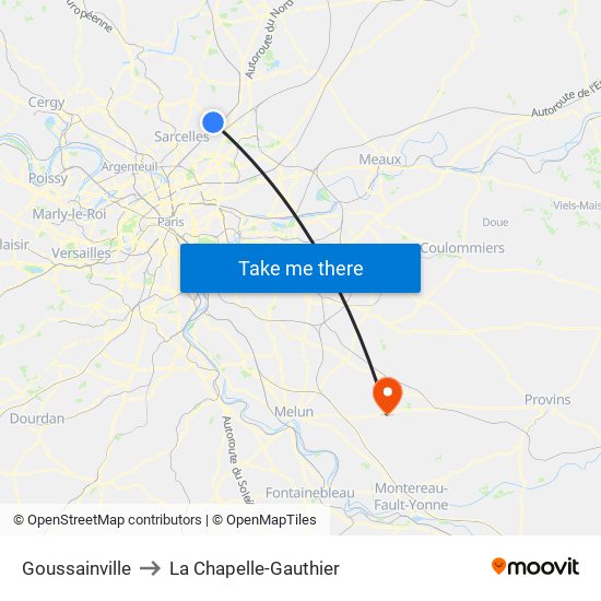 Goussainville to La Chapelle-Gauthier map