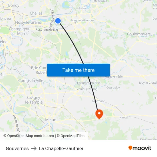 Gouvernes to La Chapelle-Gauthier map