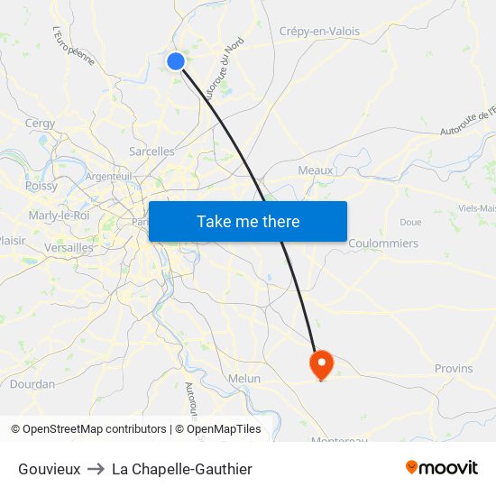 Gouvieux to La Chapelle-Gauthier map
