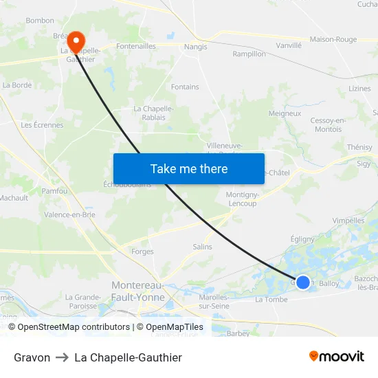 Gravon to La Chapelle-Gauthier map
