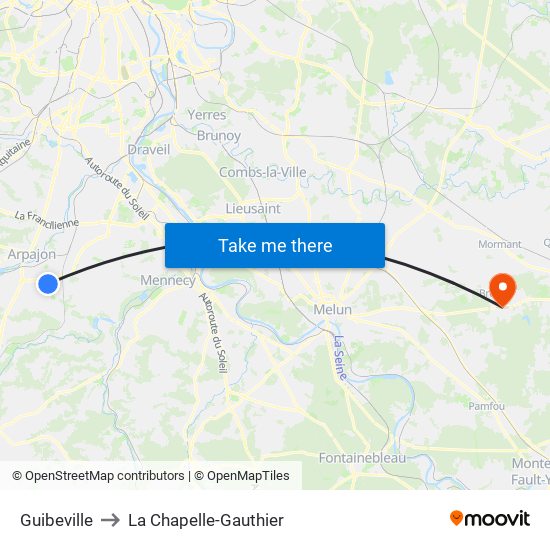 Guibeville to La Chapelle-Gauthier map