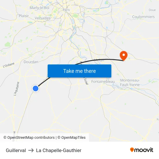 Guillerval to La Chapelle-Gauthier map