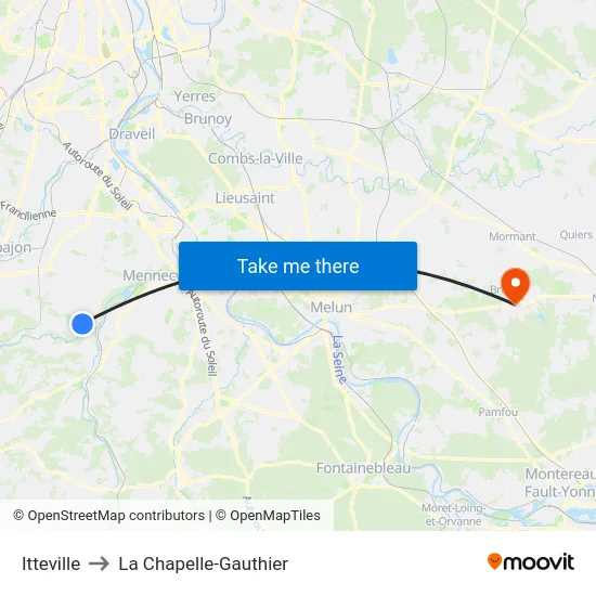 Itteville to La Chapelle-Gauthier map
