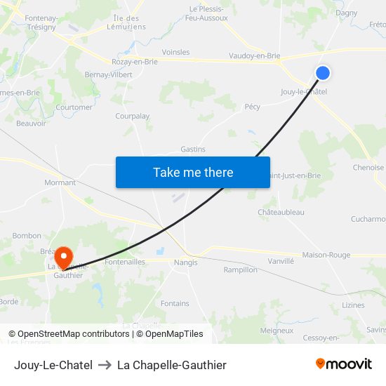Jouy-Le-Chatel to La Chapelle-Gauthier map