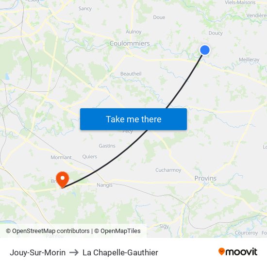 Jouy-Sur-Morin to La Chapelle-Gauthier map