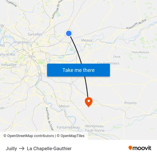 Juilly to La Chapelle-Gauthier map