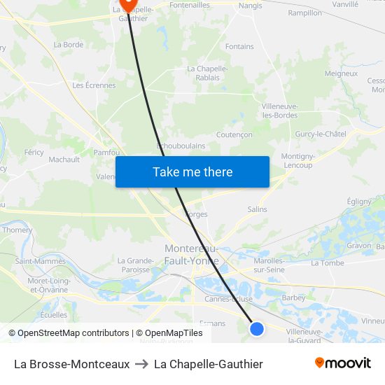 La Brosse-Montceaux to La Chapelle-Gauthier map