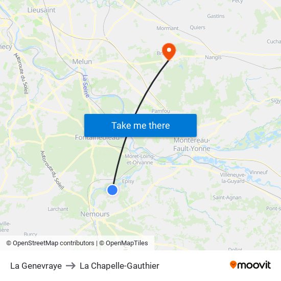 La Genevraye to La Chapelle-Gauthier map