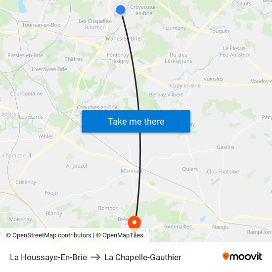 La Houssaye-En-Brie to La Chapelle-Gauthier map