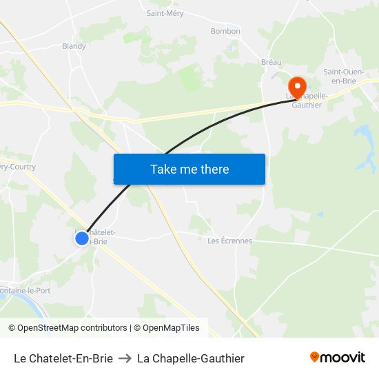 Le Chatelet-En-Brie to La Chapelle-Gauthier map