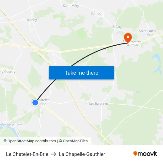 Le Chatelet-En-Brie to La Chapelle-Gauthier map
