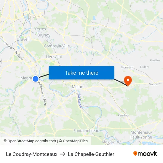 Le Coudray-Montceaux to La Chapelle-Gauthier map