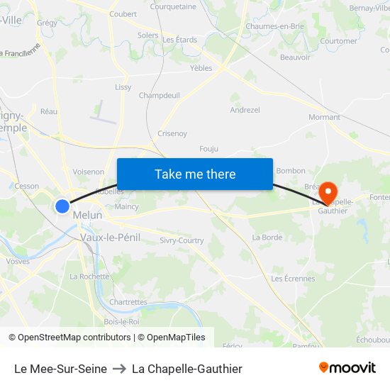 Le Mee-Sur-Seine to La Chapelle-Gauthier map