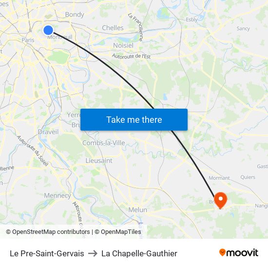 Le Pre-Saint-Gervais to La Chapelle-Gauthier map