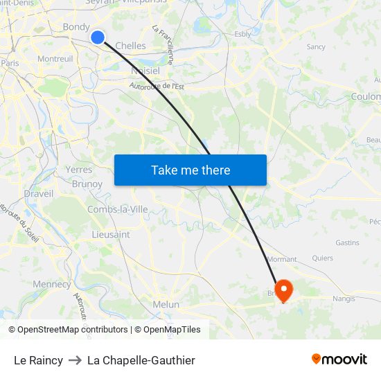 Le Raincy to La Chapelle-Gauthier map
