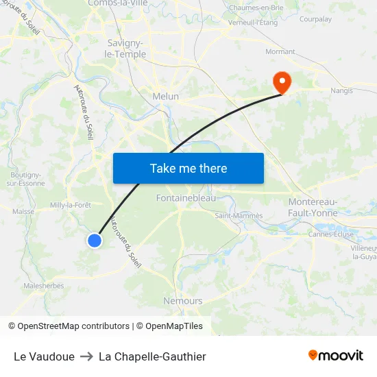 Le Vaudoue to La Chapelle-Gauthier map