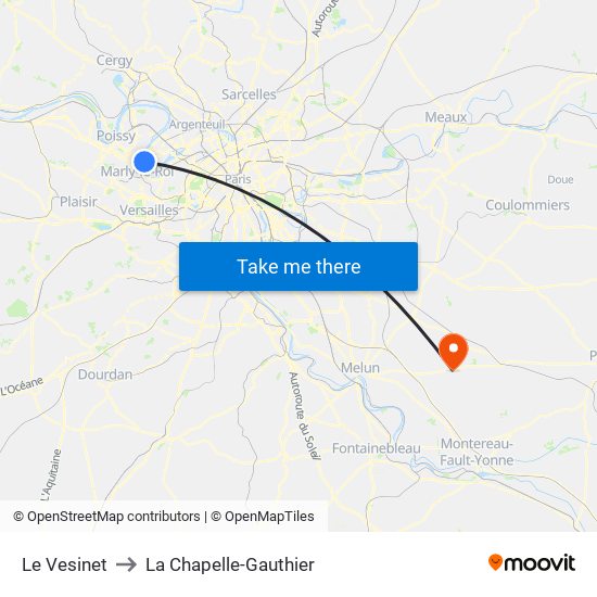 Le Vesinet to La Chapelle-Gauthier map