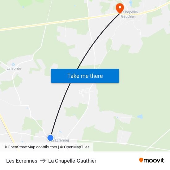 Les Ecrennes to La Chapelle-Gauthier map