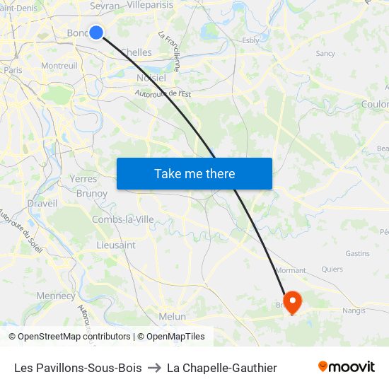 Les Pavillons-Sous-Bois to La Chapelle-Gauthier map