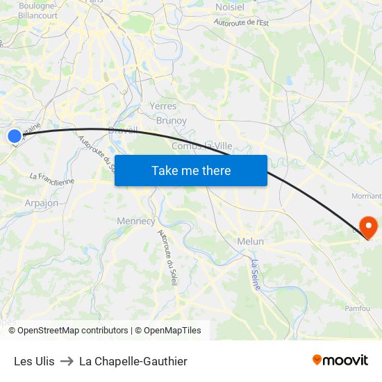 Les Ulis to La Chapelle-Gauthier map
