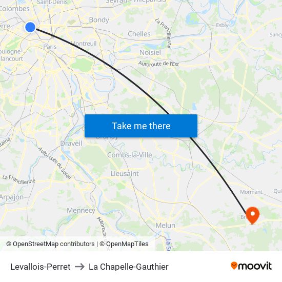 Levallois-Perret to La Chapelle-Gauthier map