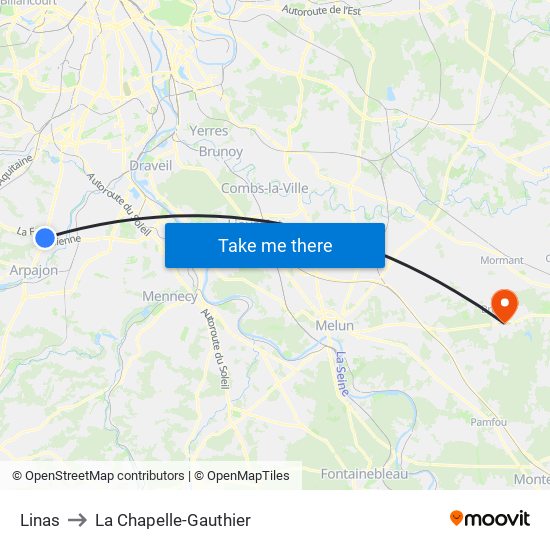 Linas to La Chapelle-Gauthier map