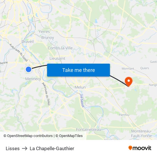 Lisses to La Chapelle-Gauthier map