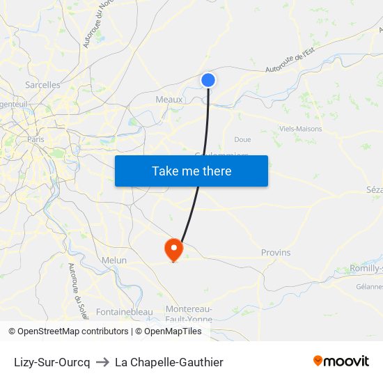 Lizy-Sur-Ourcq to La Chapelle-Gauthier map