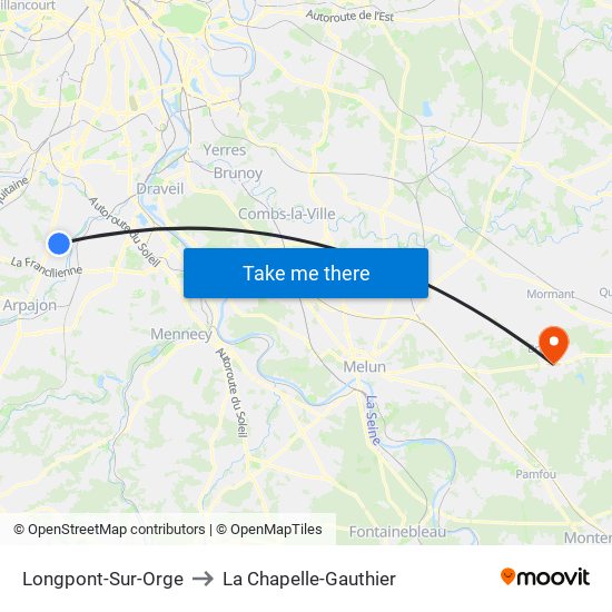 Longpont-Sur-Orge to La Chapelle-Gauthier map
