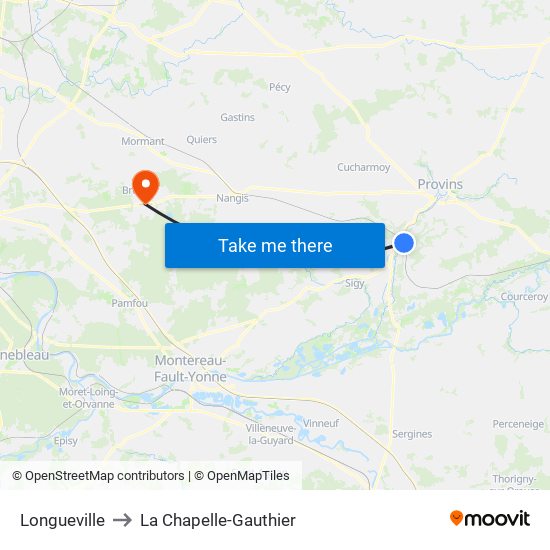 Longueville to La Chapelle-Gauthier map