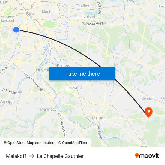 Malakoff to La Chapelle-Gauthier map
