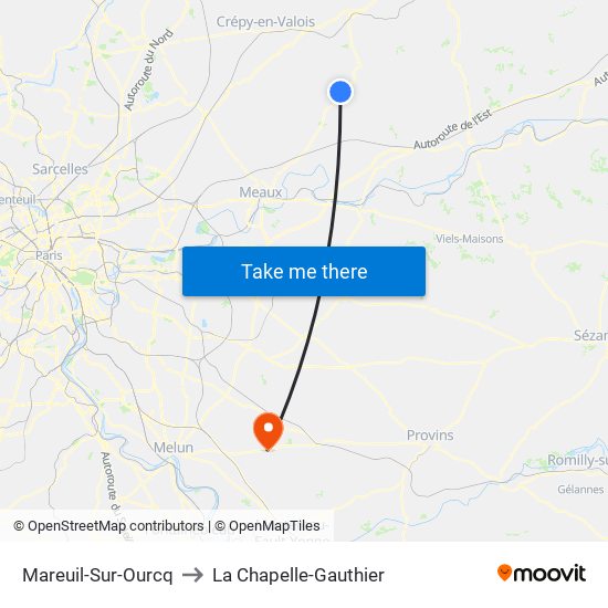 Mareuil-Sur-Ourcq to La Chapelle-Gauthier map